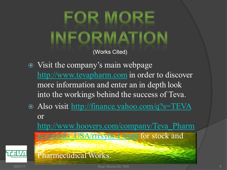 1 Sec. 69/21/11 If you click on the red arrow, you will skip to a view of  Teva's stock chart. - ppt download