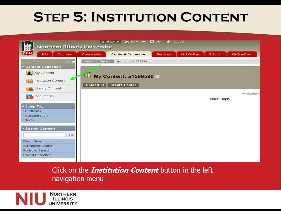 Step 5: Institution Content Click on the Institution Content button in the left navigation menu