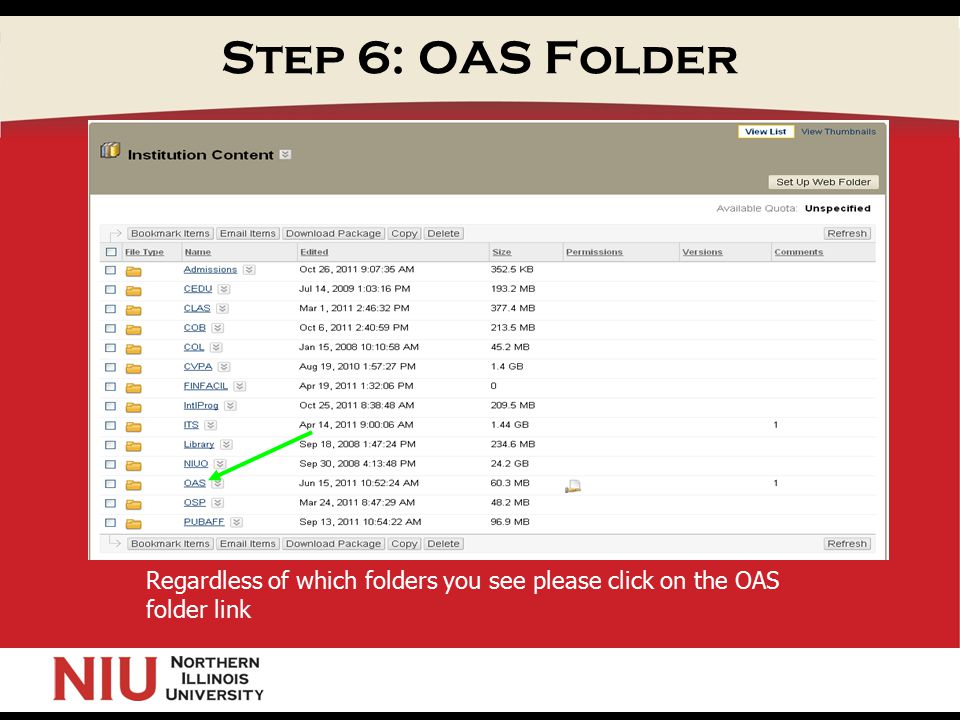 Step 6: OAS Folder Regardless of which folders you see please click on the OAS folder link