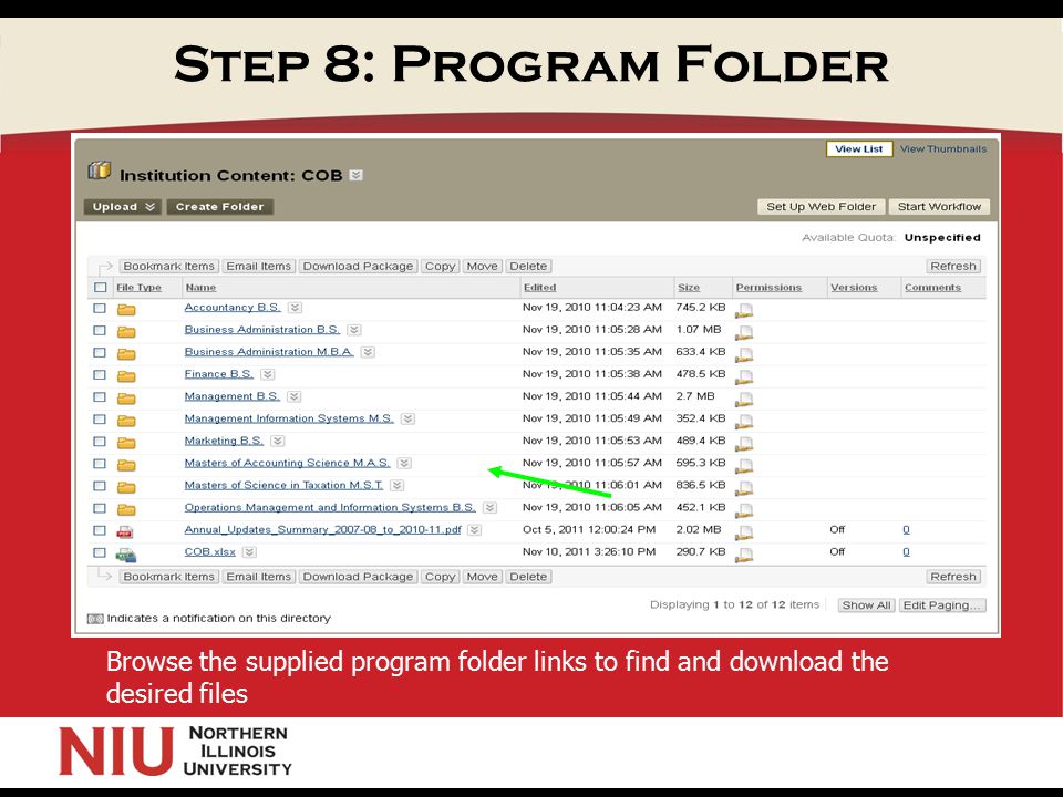 Step 8: Program Folder Browse the supplied program folder links to find and download the desired files