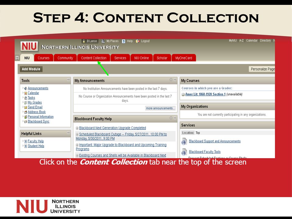 Step 4: Content Collection Click on the Content Collection tab near the top of the screen