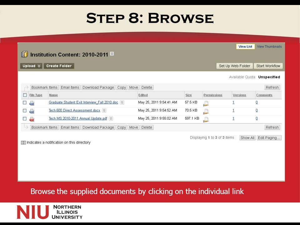 Step 8: Browse Browse the supplied documents by clicking on the individual link