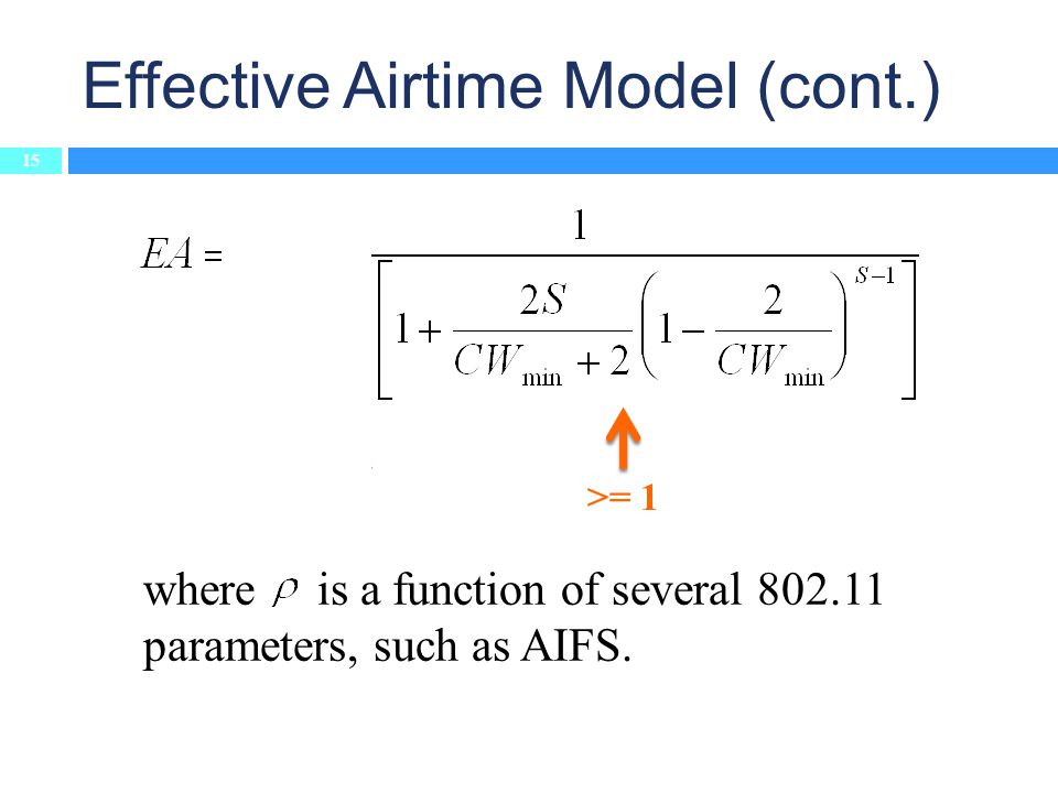 Effective Airtime Model (cont.) 15 where is a function of several parameters, such as AIFS.