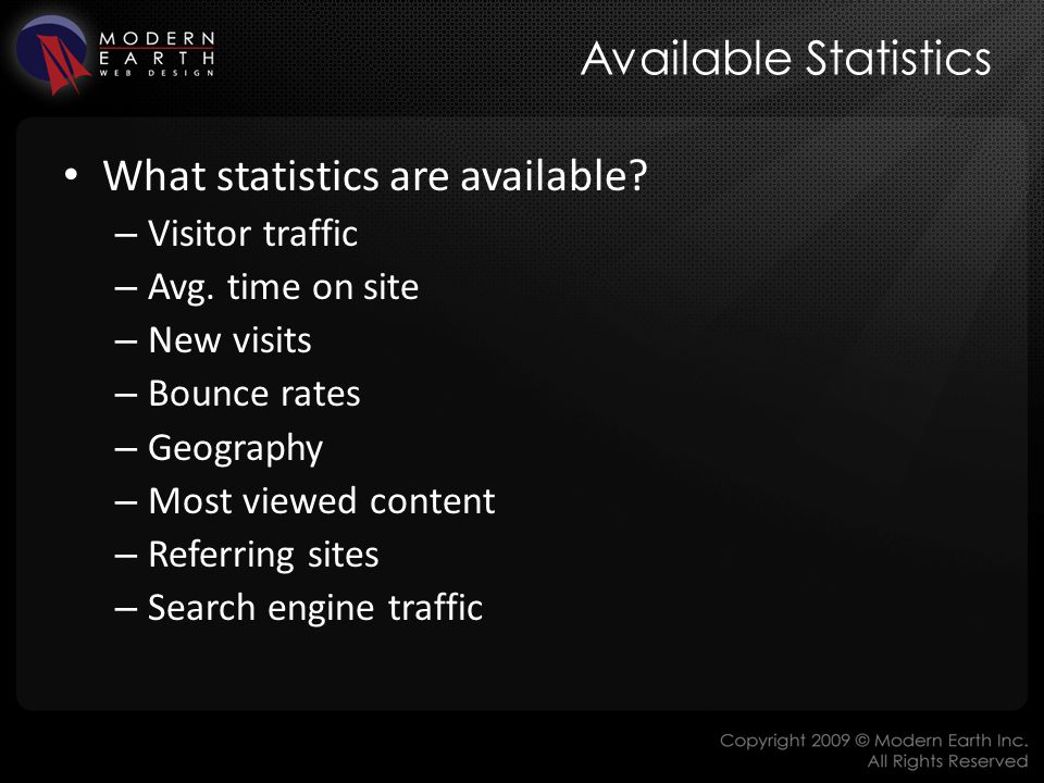 Available Statistics What statistics are available.