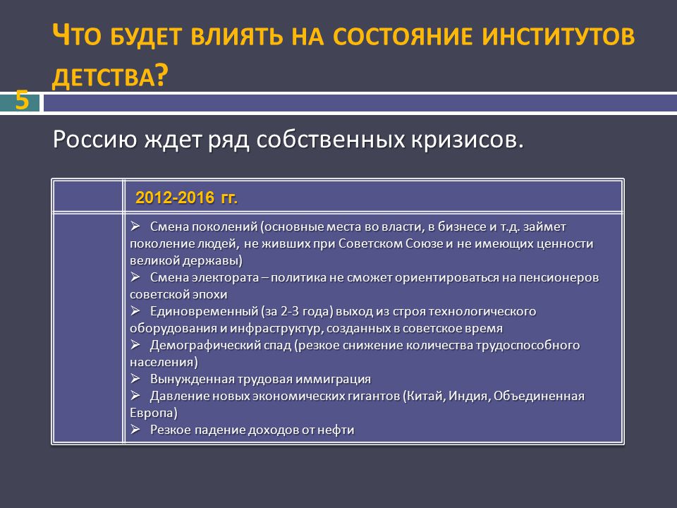 Современные изменения в современном российском обществе. Программа детство 2020. Смена поколений 2030.
