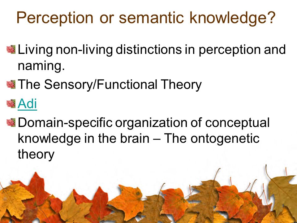 Perception or semantic knowledge. Living non-living distinctions in perception and naming.