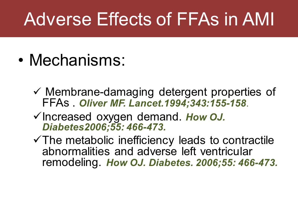 Adverse Effects of FFAs in AMI Mechanisms: Membrane-damaging detergent properties of FFAs.