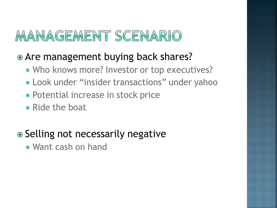  Are management buying back shares.  Who knows more.