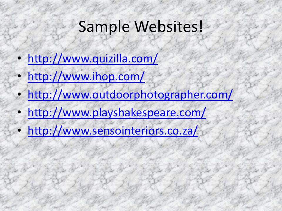Sample Websites.