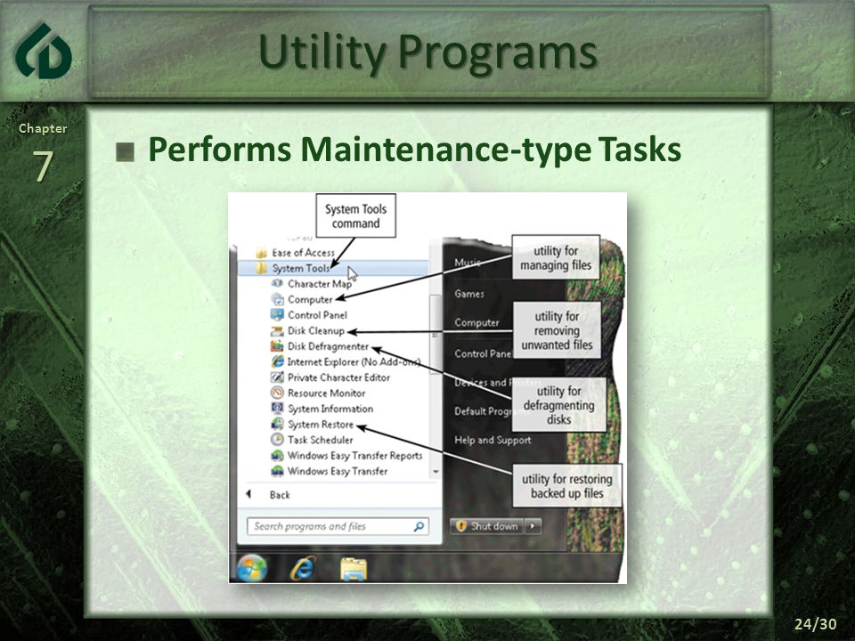 Chapter7 24/30 Utility Programs Performs Maintenance-type Tasks