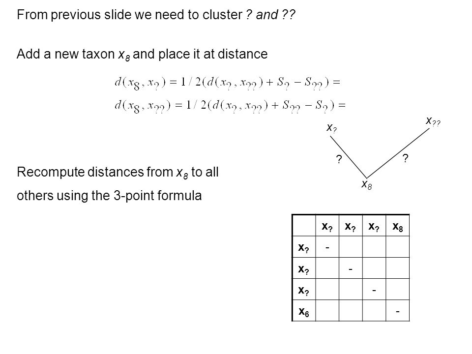From previous slide we need to cluster . and .