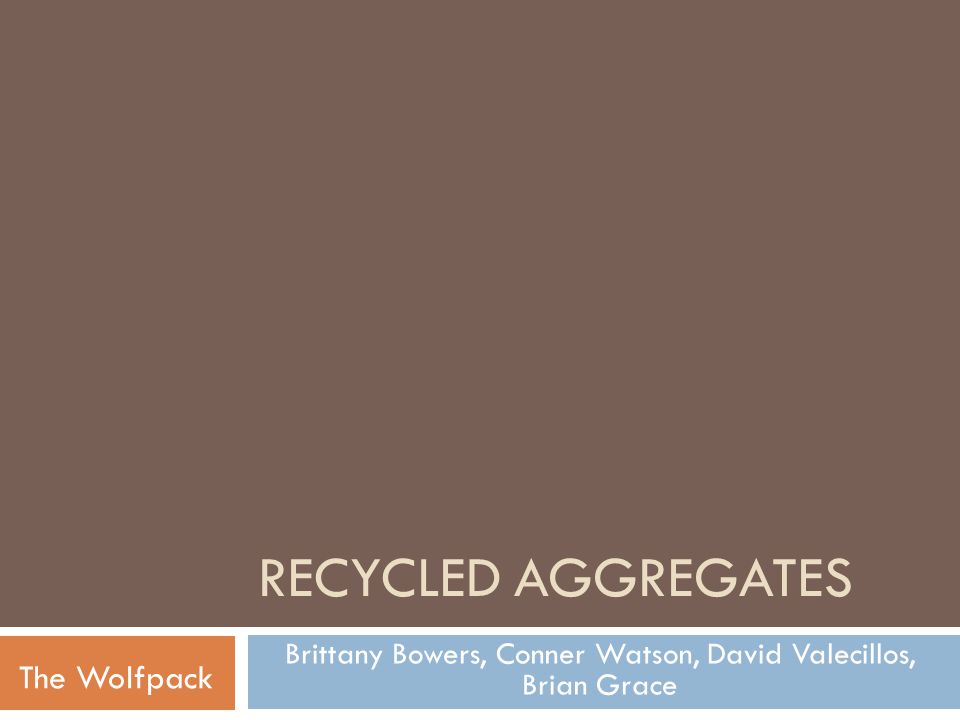 RECYCLED AGGREGATES Brittany Bowers, Conner Watson, David Valecillos, Brian Grace The Wolfpack