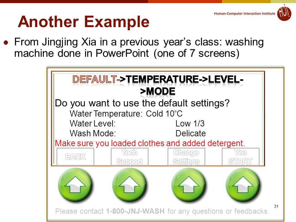 31 Another Example From Jingjing Xia in a previous year’s class: washing machine done in PowerPoint (one of 7 screens) Please contact JNJ-WASH for any questions or feedbacks.