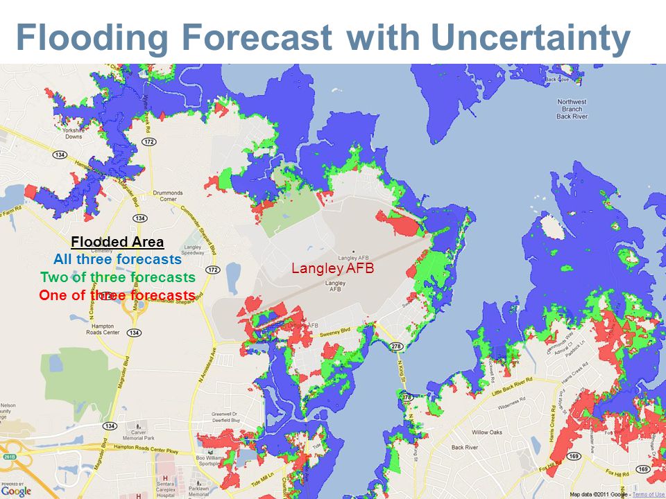 Company Confidential/Proprietary Flooding Forecast with Uncertainty 12 Flooded Area All three forecasts Two of three forecasts One of three forecasts Langley AFB