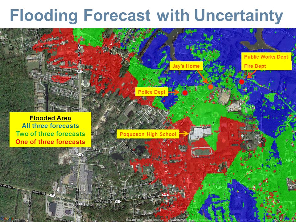 Company Confidential/Proprietary Flooding Forecast with Uncertainty 21 Jay’s Home Public Works Dept Fire Dept Police Dept Poquoson High School Flooded Area All three forecasts Two of three forecasts One of three forecasts