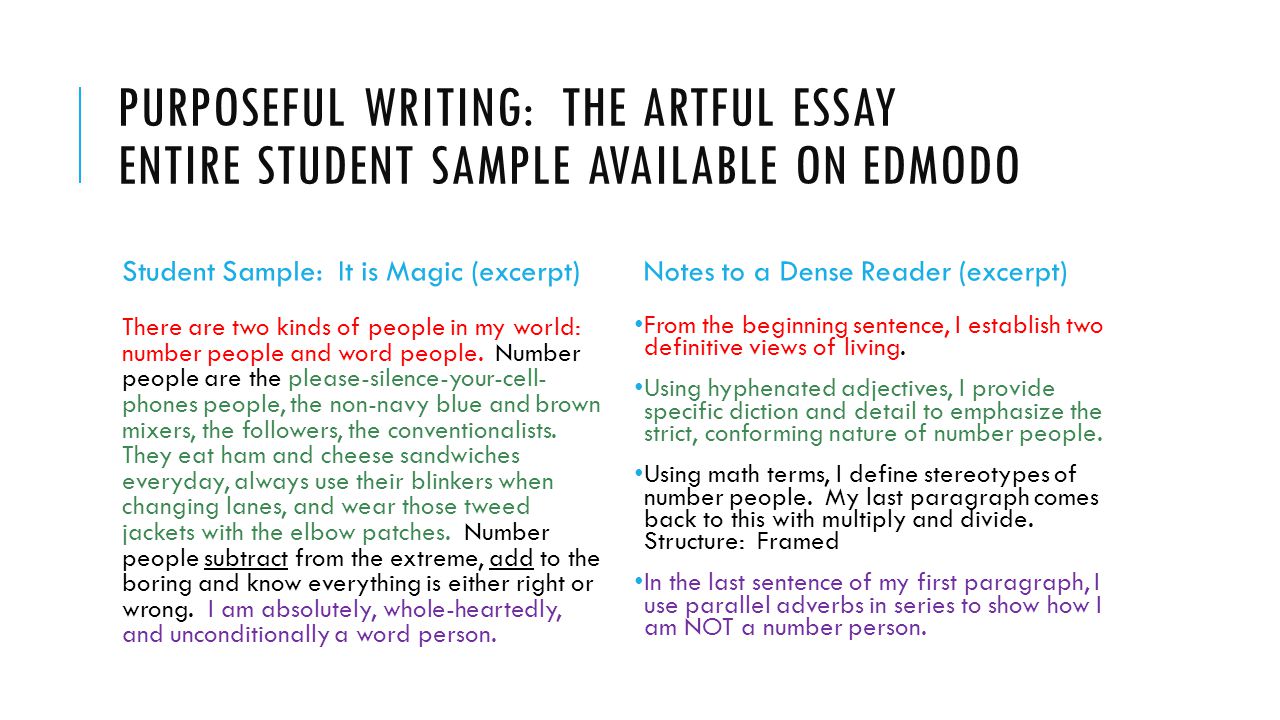 English Ii Pre Apmay Artful Essay And Seminar Mondayartful Essay Focus Samples On Edmodo Purposeful Style Meaningful Content Notes To A Dense Reader Ppt Download