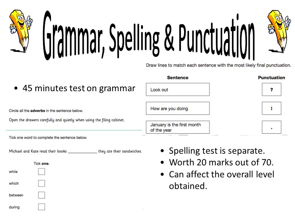 45 minutes test on grammar Spelling test is separate.
