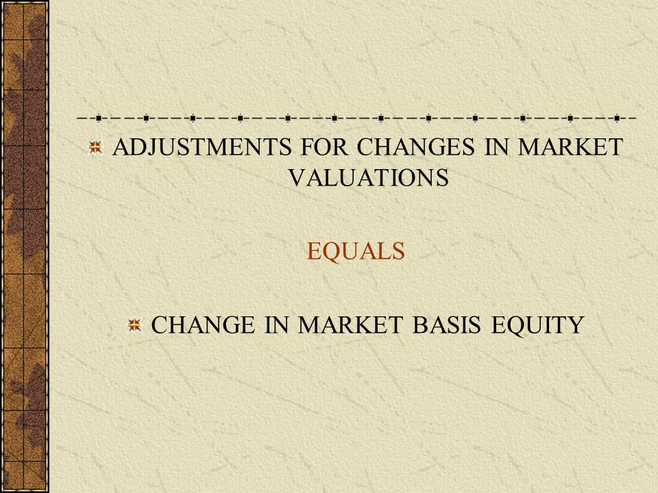 ADJUSTMENTS FOR CHANGES IN MARKET VALUATIONS EQUALS CHANGE IN MARKET BASIS EQUITY