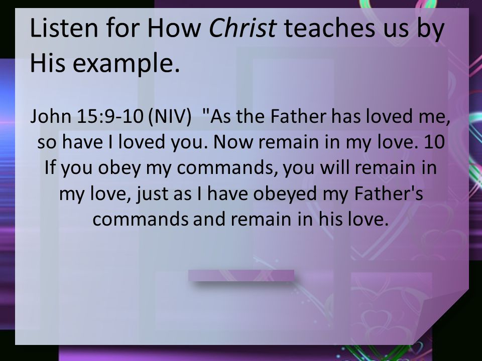 John 15:9-10 (NIV) As the Father has loved me, so have I loved you.