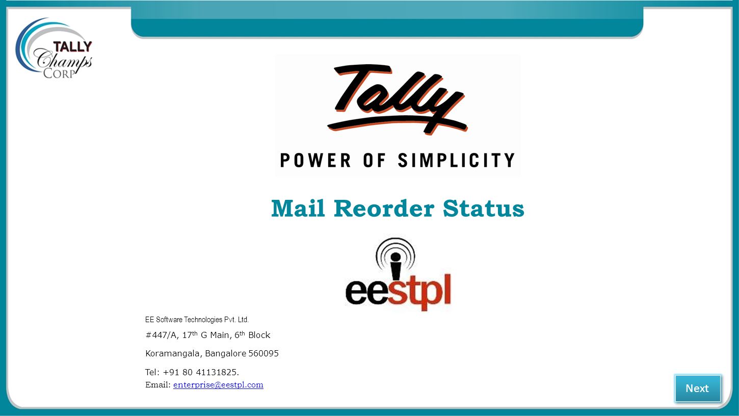 Mail Reorder Status EE Software Technologies Pvt. Ltd.
