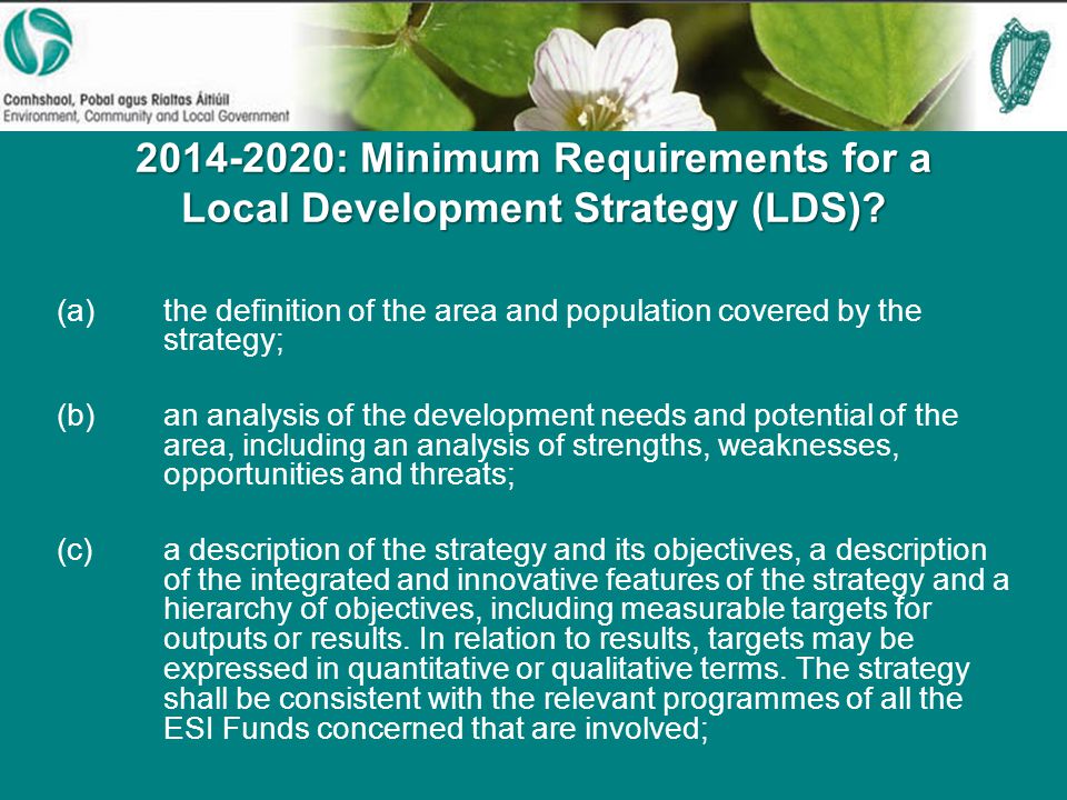 : Minimum Requirements for a Local Development Strategy (LDS).
