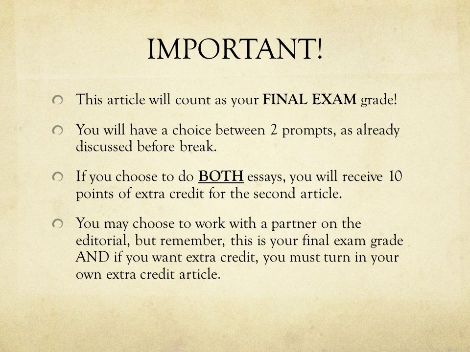 IMPORTANT. This article will count as your FINAL EXAM grade.