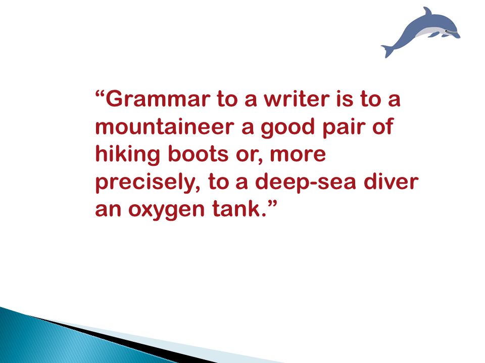 Grammar to a writer is to a mountaineer a good pair of hiking boots or, more precisely, to a deep-sea diver an oxygen tank.