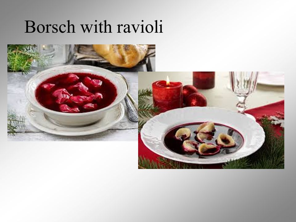 Borsch with ravioli