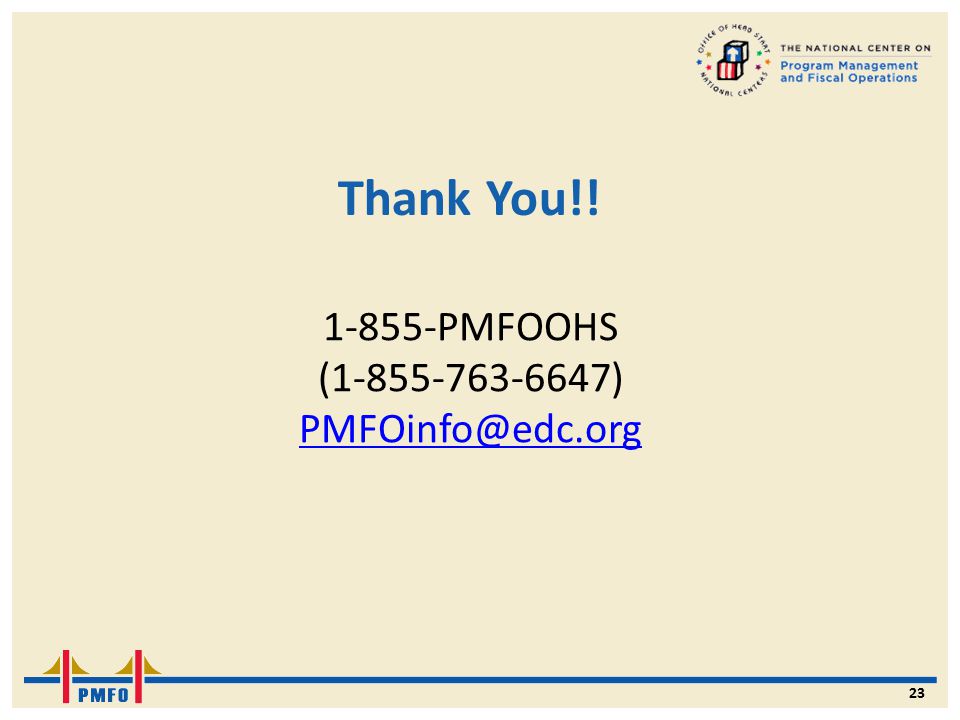 Thank You!! PMFOOHS ( ) 23