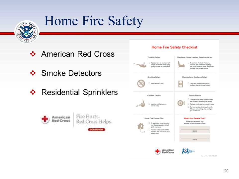Home Fire Safety  American Red Cross  Smoke Detectors  Residential Sprinklers 20