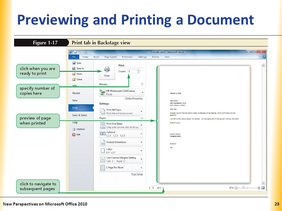 XP Previewing and Printing a Document New Perspectives on Microsoft Office