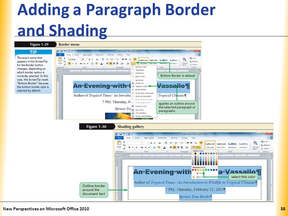 XP Adding a Paragraph Border and Shading New Perspectives on Microsoft Office