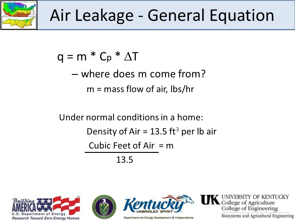 Air Leakage - General Equation q = m * C p *  T – where does m come from.