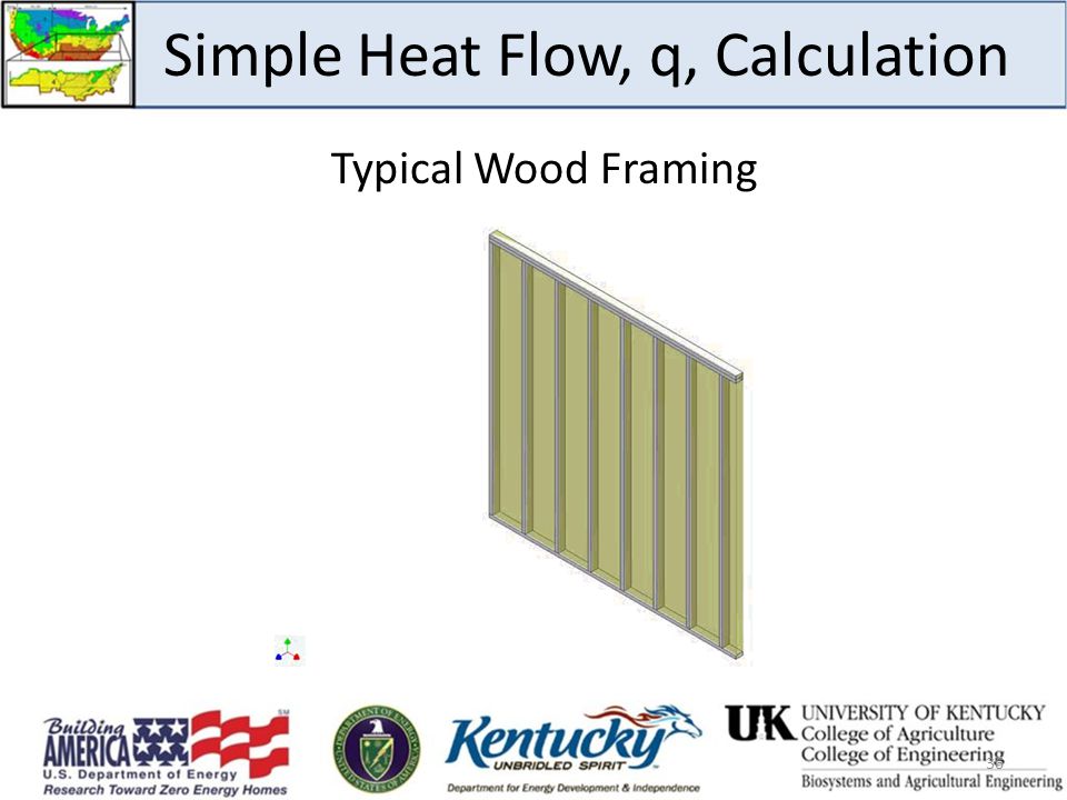 Simple Heat Flow, q, Calculation Typical Wood Framing 36