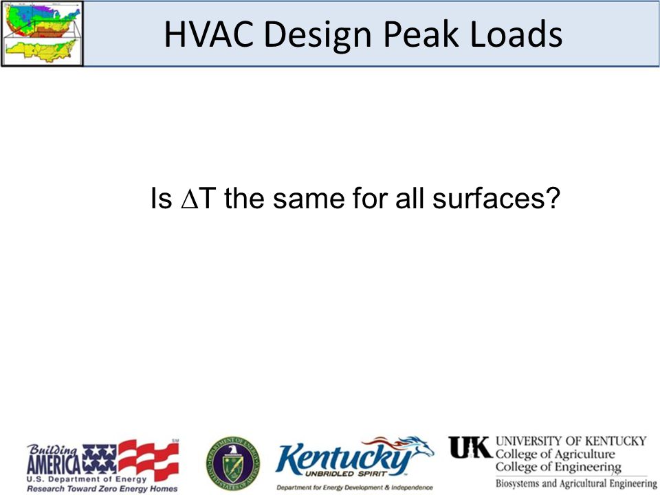 HVAC Design Peak Loads Is  T the same for all surfaces 77