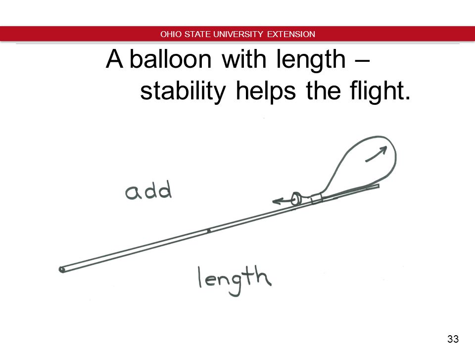 33 OHIO STATE UNIVERSITY EXTENSION A balloon with length – stability helps the flight.