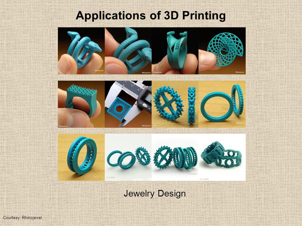 Applications of 3D Printing Courtesy: Rhinojewel Jewelry Design