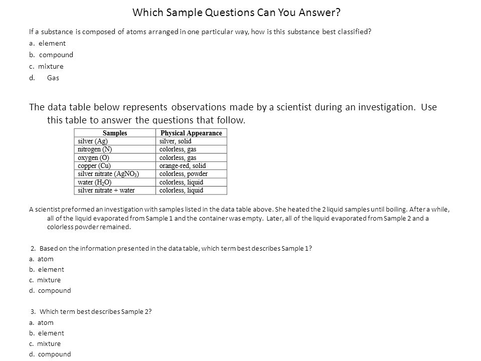 Which Sample Questions Can You Answer.