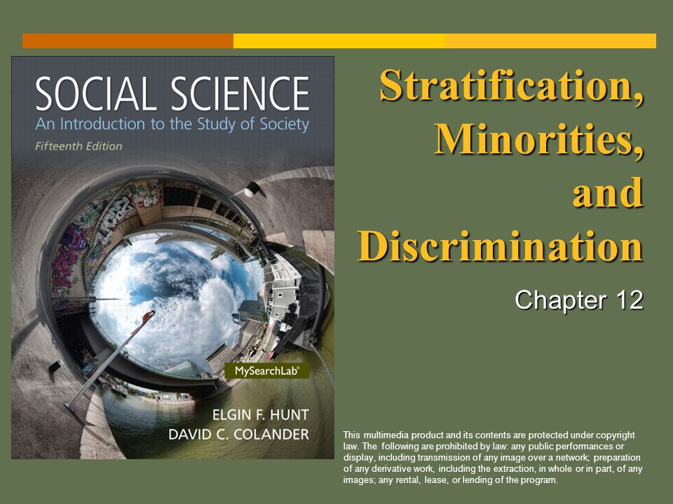 Stratification, Minorities, and Discrimination Chapter 12 This multimedia product and its contents are protected under copyright law.