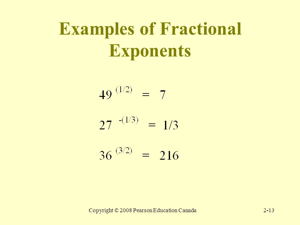 Copyright © 2008 Pearson Education Canada2-13 Examples of Fractional Exponents
