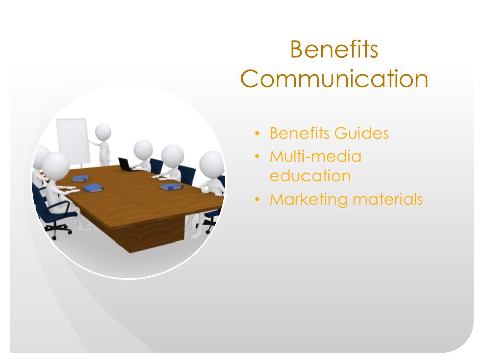 Benefits Communication Benefits Guides Multi-media education Marketing materials