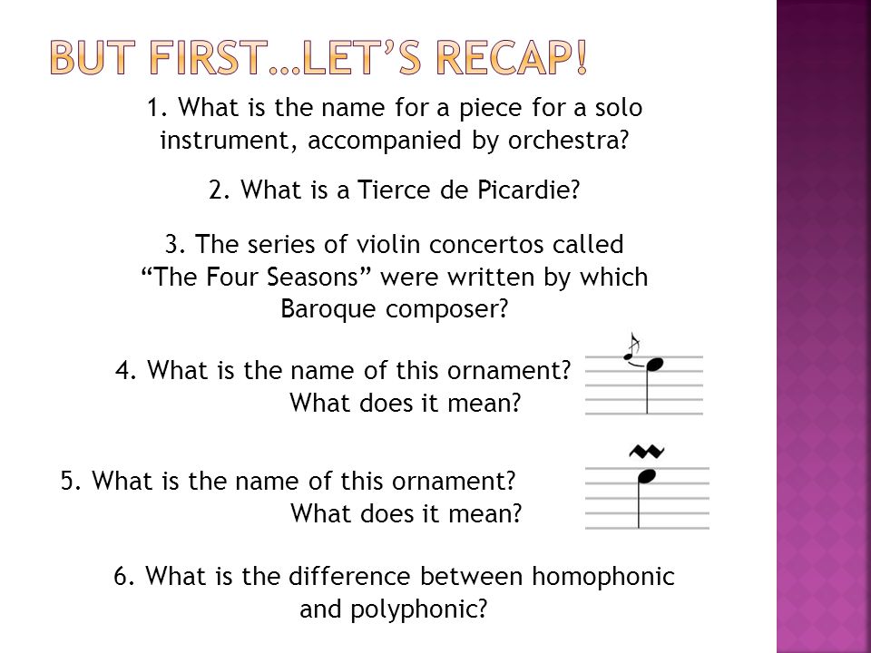 1. What is the name for a piece for a solo instrument, accompanied by orchestra.