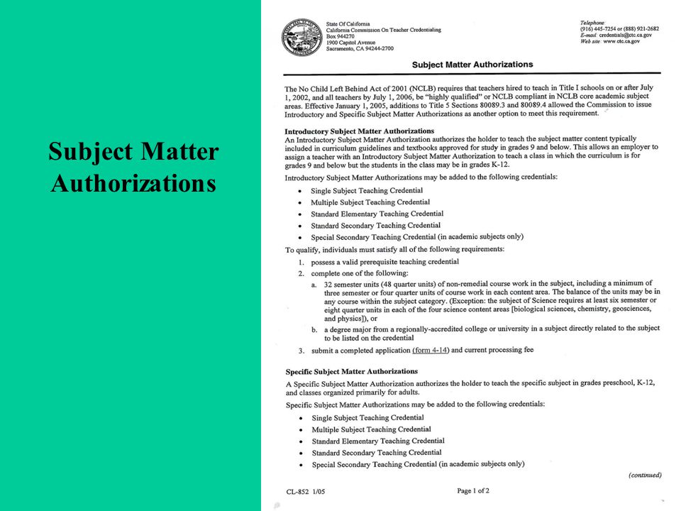 Subject Matter Authorizations