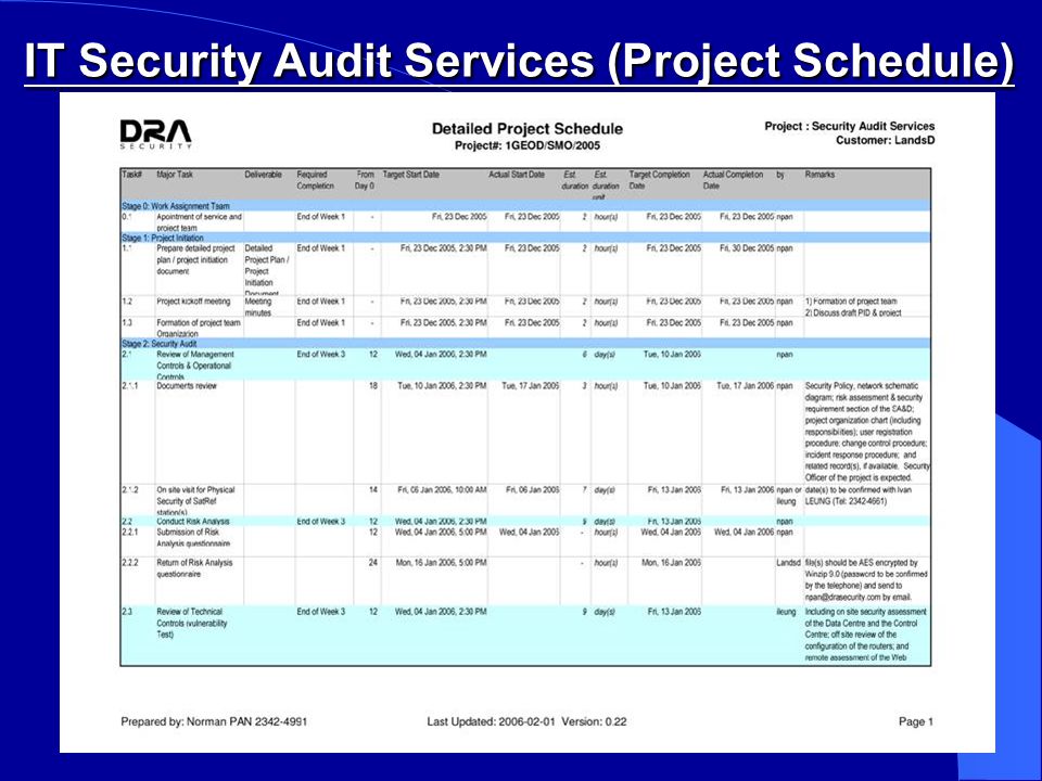 IT Security Audit Services (Project Schedule)