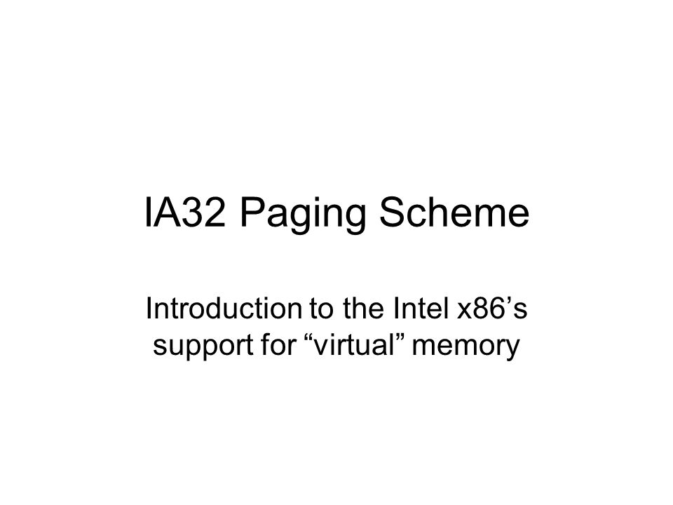 IA32 Paging Scheme Introduction to the Intel x86’s support for virtual memory