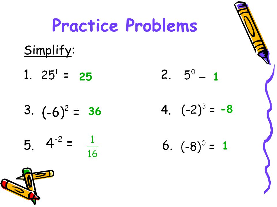 Practice Problems Simplify: