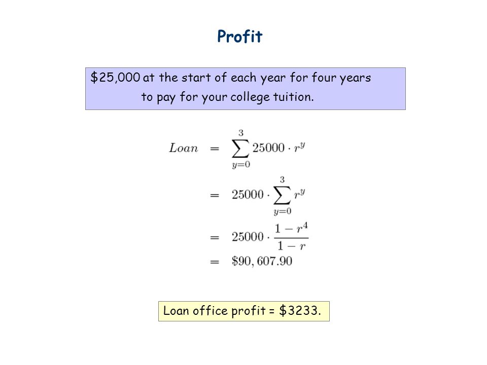 Profit $25,000 at the start of each year for four years to pay for your college tuition.