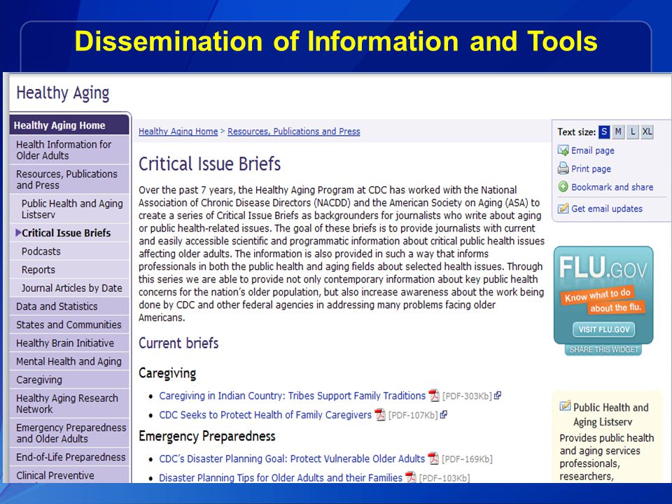 Dissemination of Information and Tools