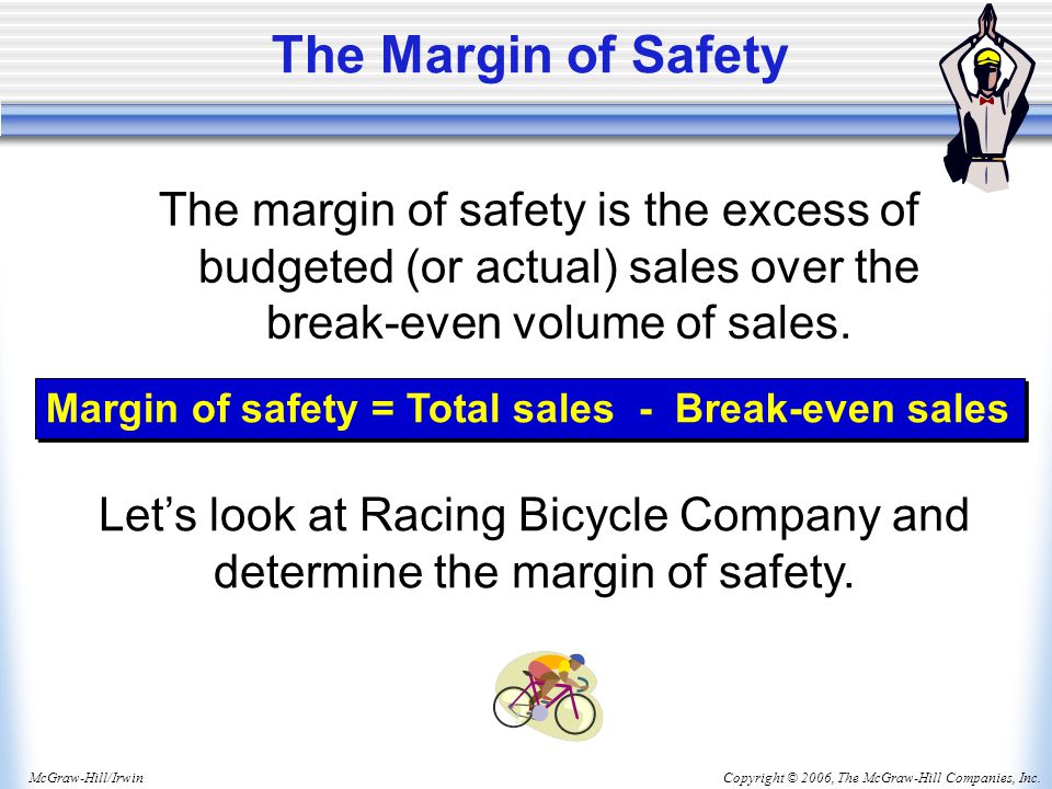 Copyright © 2006, The McGraw-Hill Companies, Inc.McGraw-Hill/Irwin The Margin of Safety The margin of safety is the excess of budgeted (or actual) sales over the break-even volume of sales.