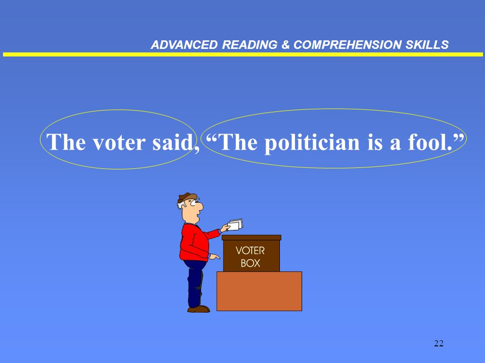 22 The voter said, The politician is a fool. ADVANCED READING & COMPREHENSION SKILLS